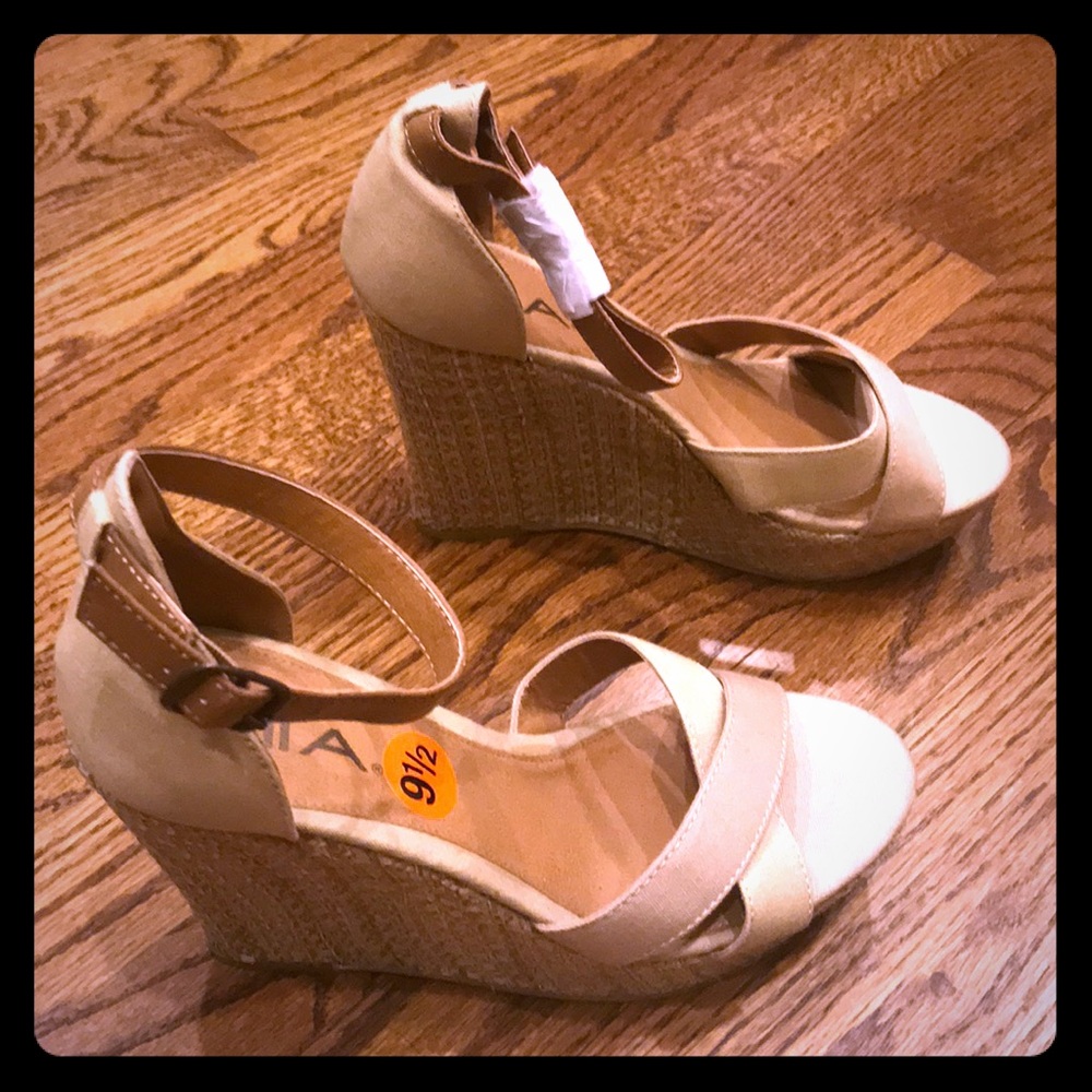 MIA Canvas Raffia Ankle Strap Wedge Sandals